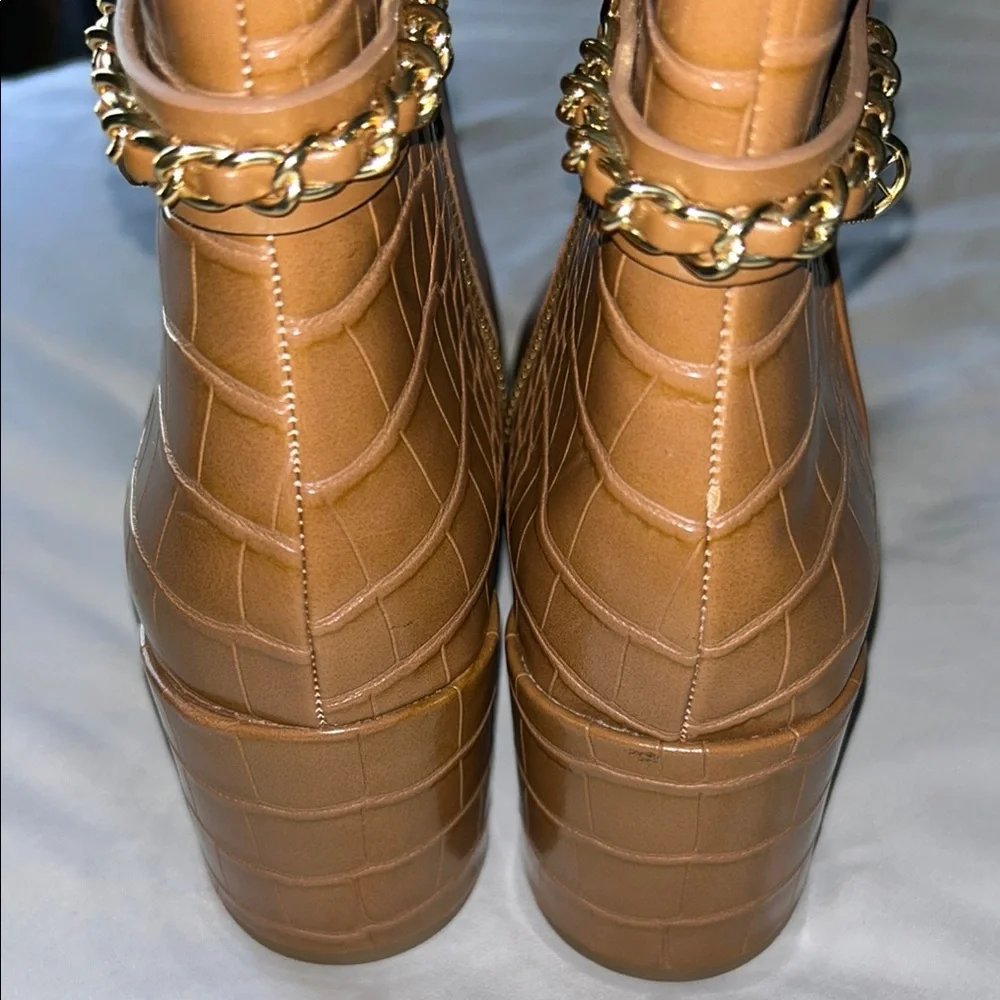 Michael Kors Alane Chestnut Brown Croc Embossed Leather Ankle Boots - Picture 9 of 15
